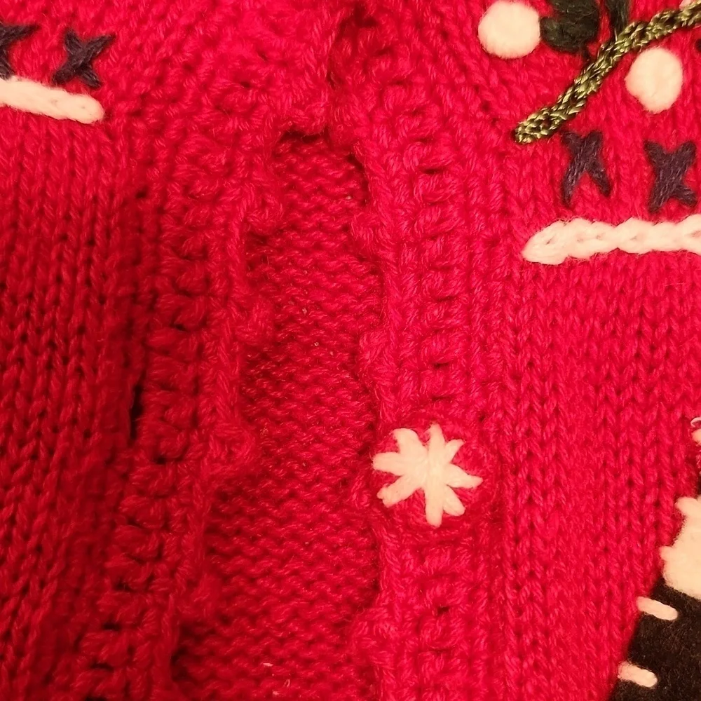 Tiara International Xmas theme applique cotton cardigan sz L